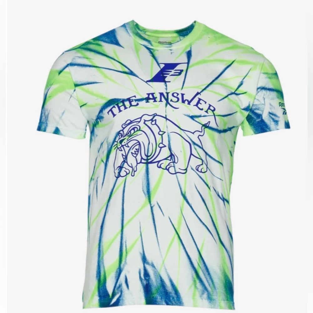 Reebok Allen Iverson Bulldog T-Shirt - Brand New White,Green & Blue - Tie Dye
